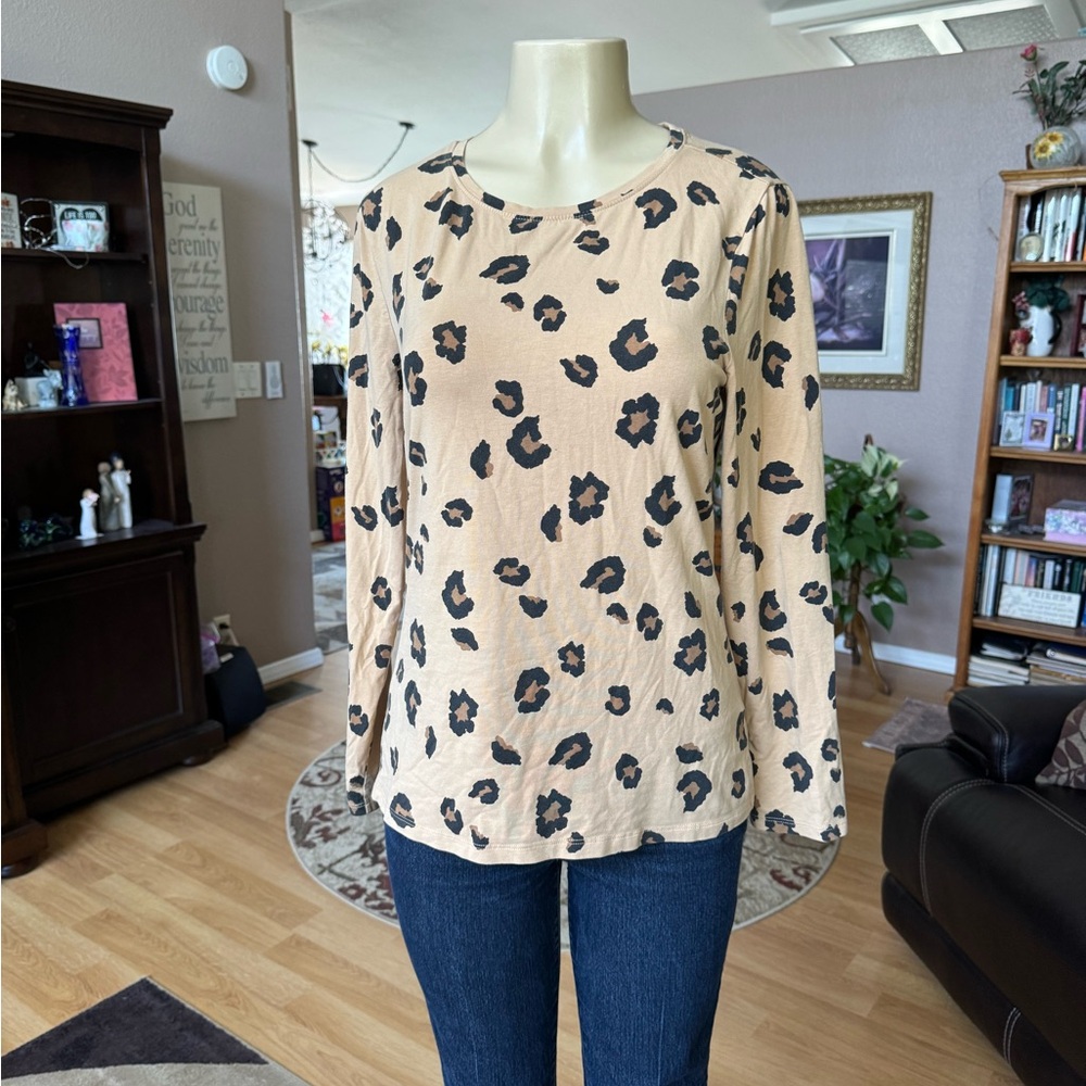 Style & Co brown, black & tan long sleeve blouse-size L